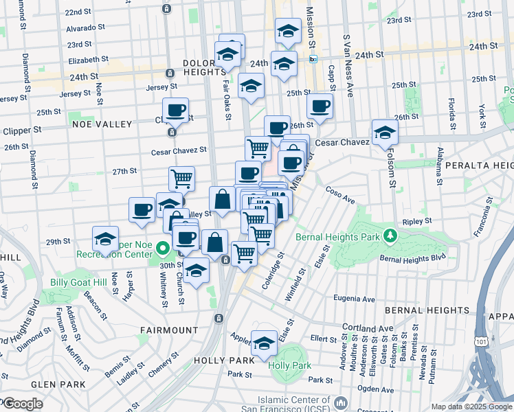 map of restaurants, bars, coffee shops, grocery stores, and more near in San Francisco