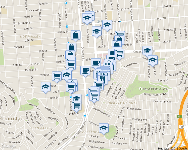 map of restaurants, bars, coffee shops, grocery stores, and more near in San Francisco