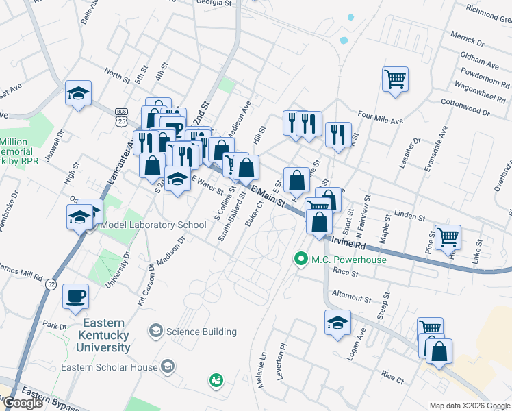 map of restaurants, bars, coffee shops, grocery stores, and more near 517 Baker Court in Richmond