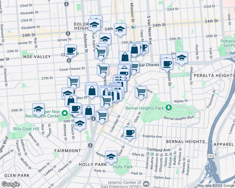 map of restaurants, bars, coffee shops, grocery stores, and more near in San Francisco