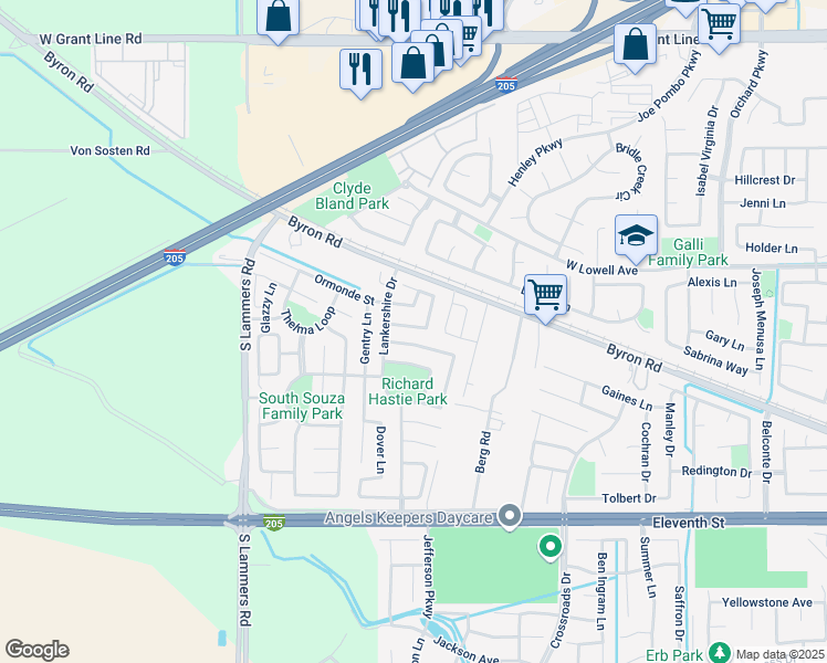 map of restaurants, bars, coffee shops, grocery stores, and more near 2942 Campbell Lane in Tracy