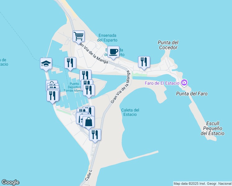 map of restaurants, bars, coffee shops, grocery stores, and more near 3A Calle K in San Javier