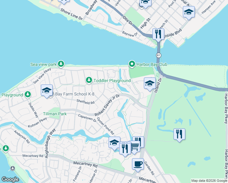 map of restaurants, bars, coffee shops, grocery stores, and more near 117 Sable Pointe in Alameda