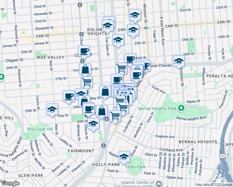 map of restaurants, bars, coffee shops, grocery stores, and more near in San Francisco