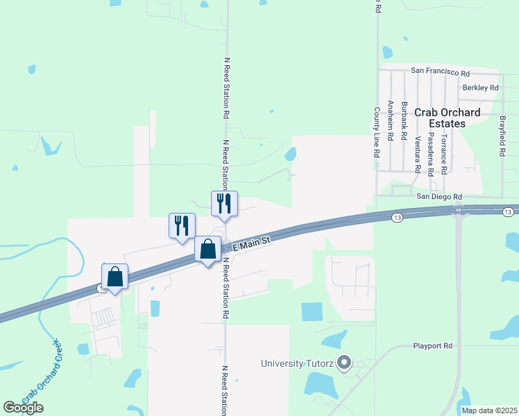 map of restaurants, bars, coffee shops, grocery stores, and more near 2414-2598 East Main Street in Carbondale