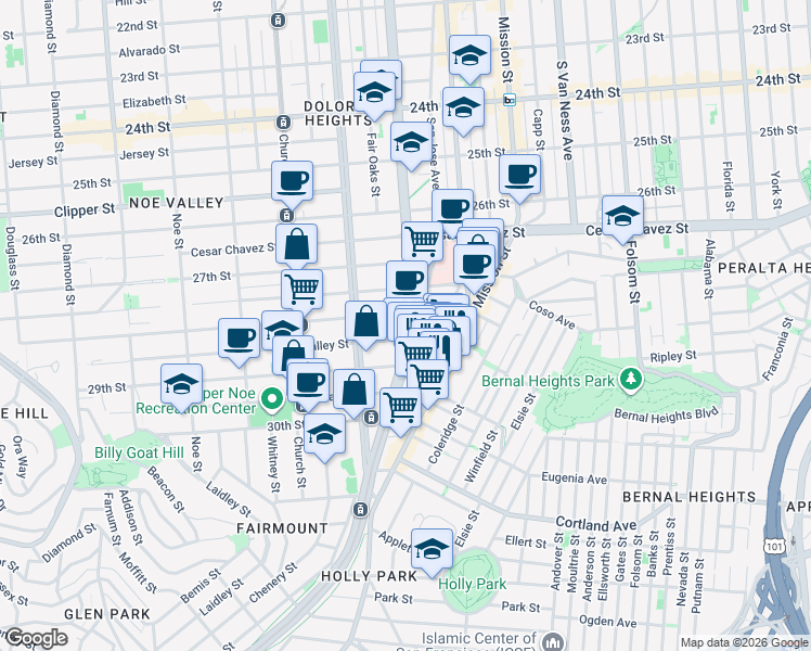 map of restaurants, bars, coffee shops, grocery stores, and more near in San Francisco