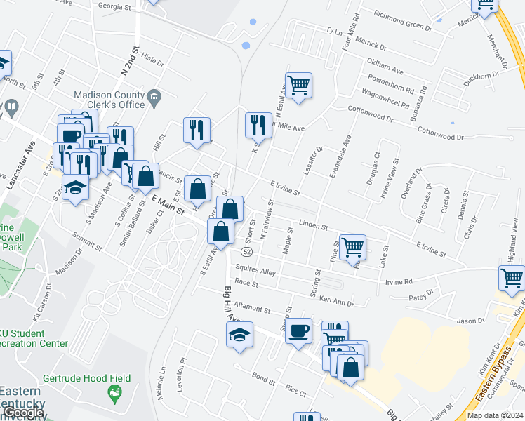 map of restaurants, bars, coffee shops, grocery stores, and more near 131 North Fairview Street in Richmond