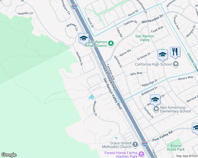 map of restaurants, bars, coffee shops, grocery stores, and more near 18 Centennial Way in San Ramon