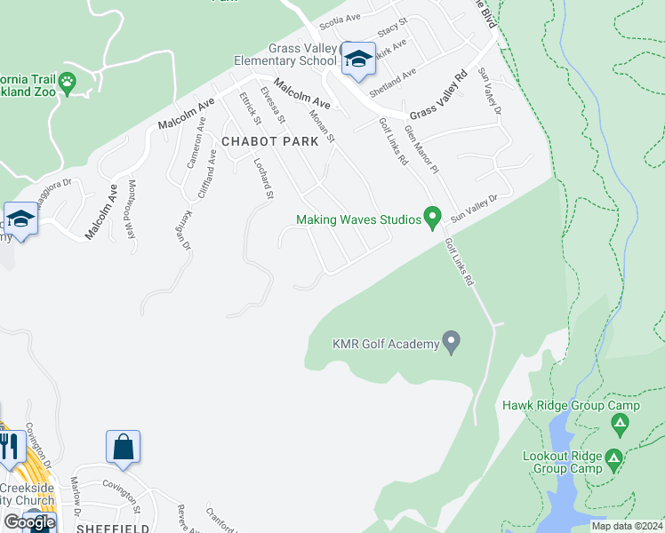 map of restaurants, bars, coffee shops, grocery stores, and more near 4305 Turner Avenue in Oakland