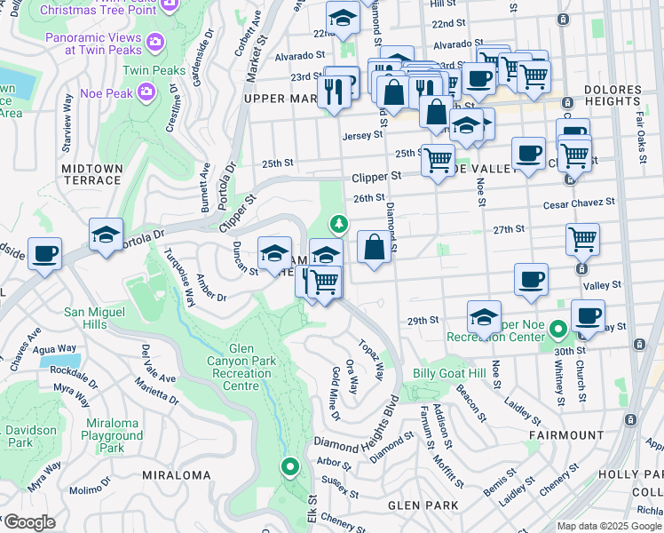 map of restaurants, bars, coffee shops, grocery stores, and more near 871 27th Street in San Francisco