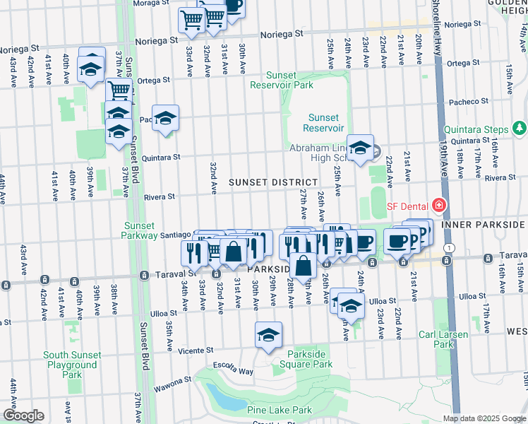 map of restaurants, bars, coffee shops, grocery stores, and more near in San Francisco
