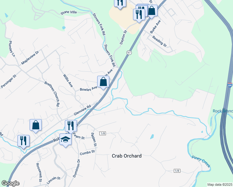 map of restaurants, bars, coffee shops, grocery stores, and more near 1652 Robert C Byrd Drive in Beckley