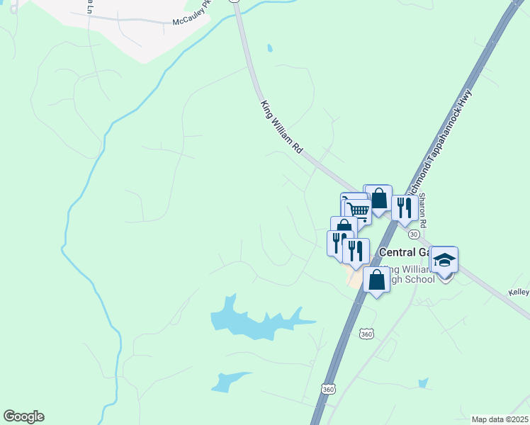 map of restaurants, bars, coffee shops, grocery stores, and more near 105 Saint Charles Court in Aylett