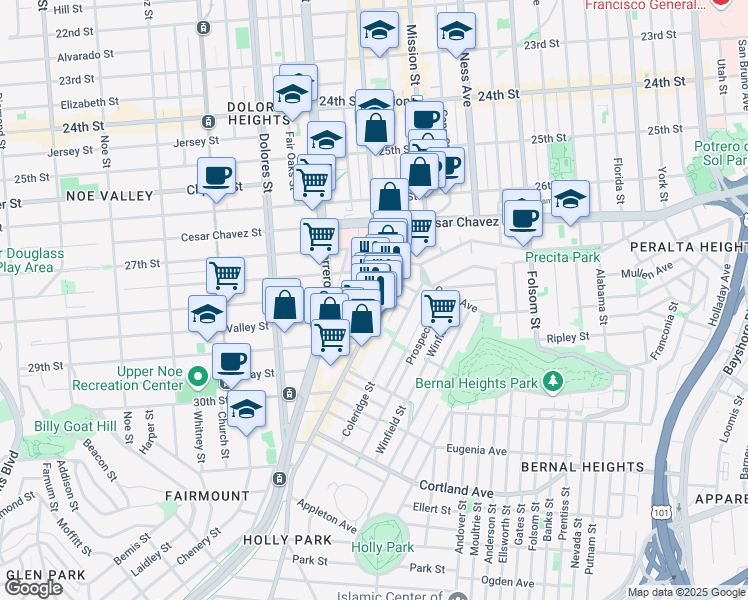 map of restaurants, bars, coffee shops, grocery stores, and more near in San Francisco