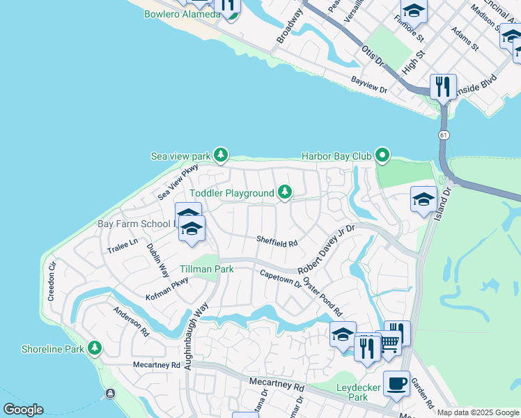 map of restaurants, bars, coffee shops, grocery stores, and more near 38 Berkshire Road in Alameda
