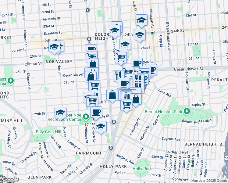 map of restaurants, bars, coffee shops, grocery stores, and more near in San Francisco