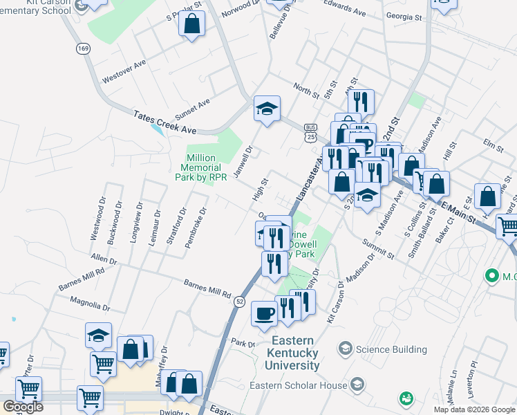 map of restaurants, bars, coffee shops, grocery stores, and more near 347 High Street in Richmond