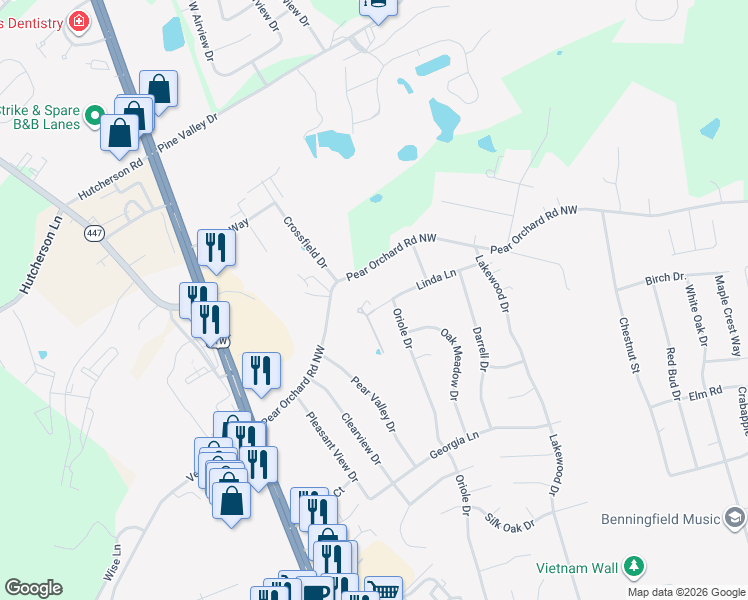 map of restaurants, bars, coffee shops, grocery stores, and more near 300 Linda Lane in Elizabethtown