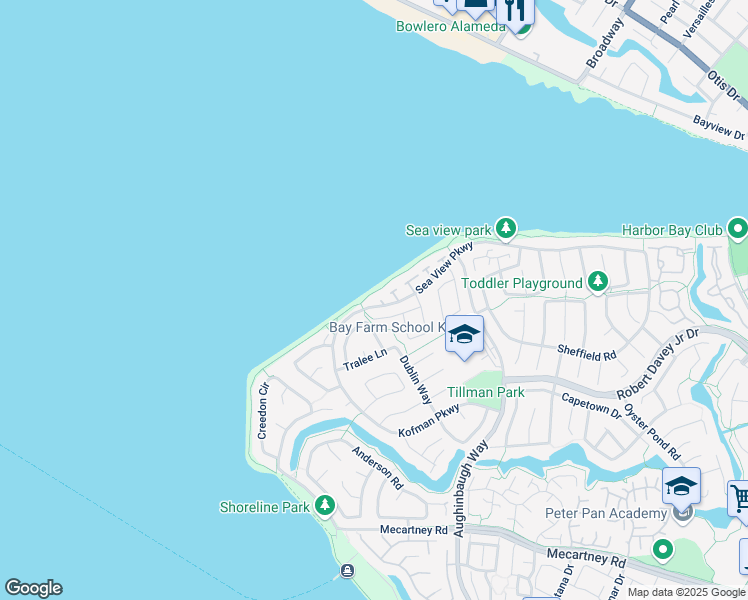 map of restaurants, bars, coffee shops, grocery stores, and more near 16 Callan Place in Alameda