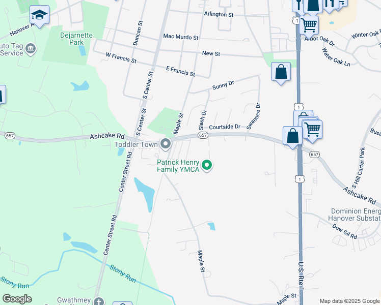map of restaurants, bars, coffee shops, grocery stores, and more near 117 Giddy-Up Lane in Ashland