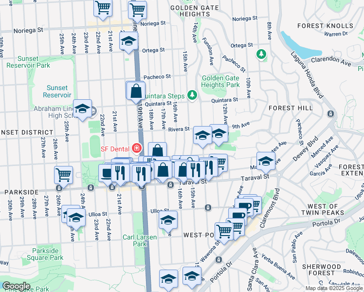 map of restaurants, bars, coffee shops, grocery stores, and more near 2250 Cecilia Avenue in San Francisco