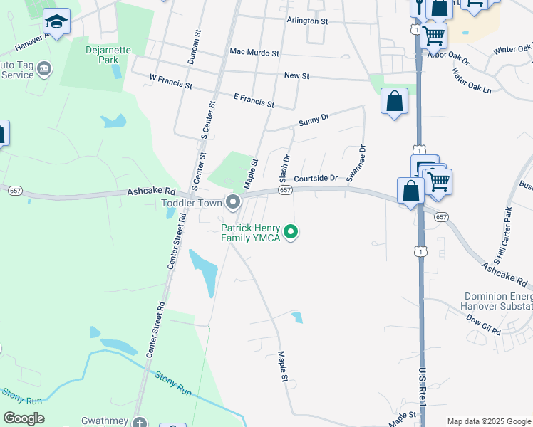 map of restaurants, bars, coffee shops, grocery stores, and more near 117 Giddy-Up Lane in Ashland