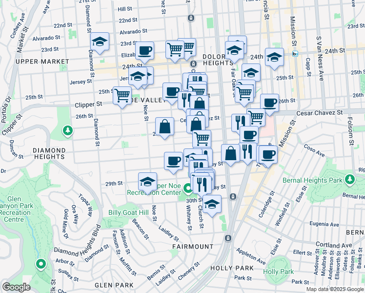 map of restaurants, bars, coffee shops, grocery stores, and more near in San Francisco