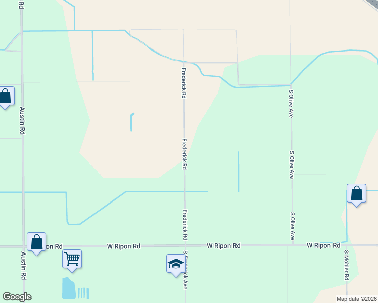 map of restaurants, bars, coffee shops, grocery stores, and more near 23346 Frederick Road in Ripon