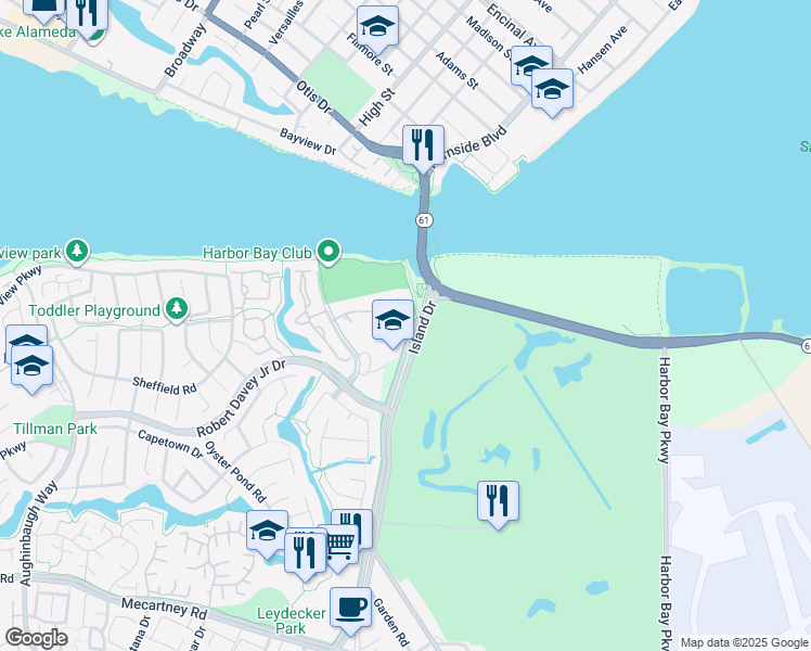 map of restaurants, bars, coffee shops, grocery stores, and more near 642 Centre Court in Alameda