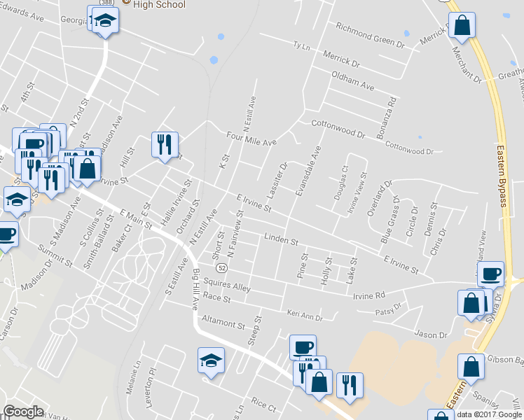 map of restaurants, bars, coffee shops, grocery stores, and more near 1024 East Irvine Street in Richmond