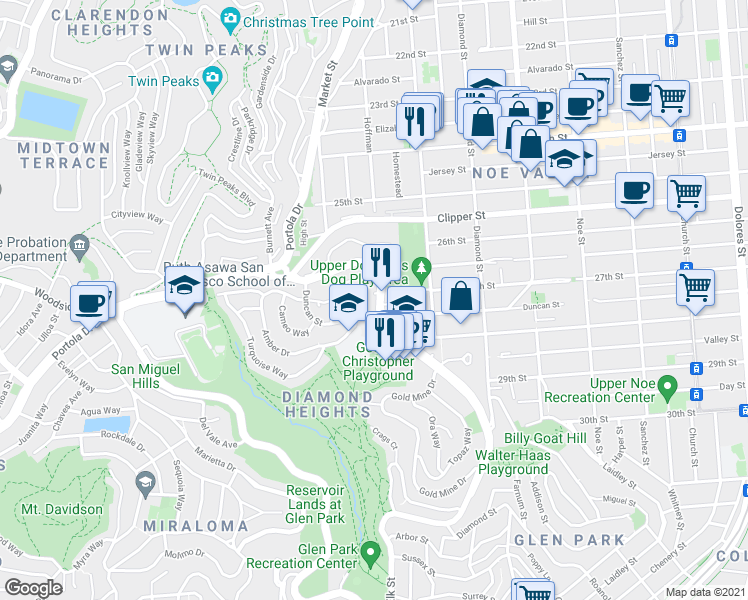 map of restaurants, bars, coffee shops, grocery stores, and more near in San Francisco