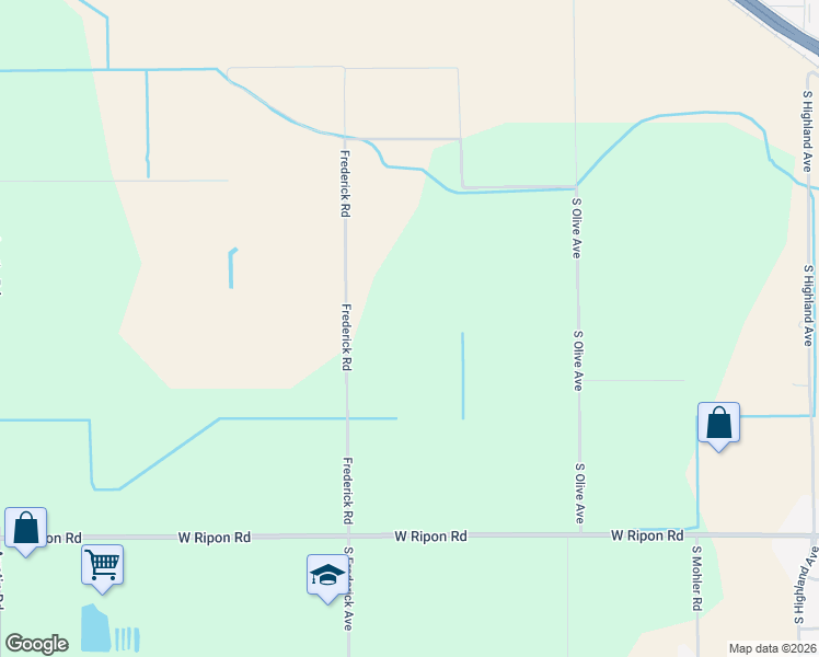 map of restaurants, bars, coffee shops, grocery stores, and more near 23346 Frederick Road in Ripon