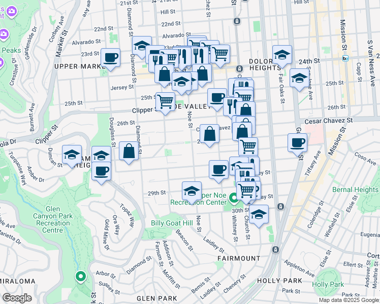 map of restaurants, bars, coffee shops, grocery stores, and more near 1440 Noe Street in San Francisco