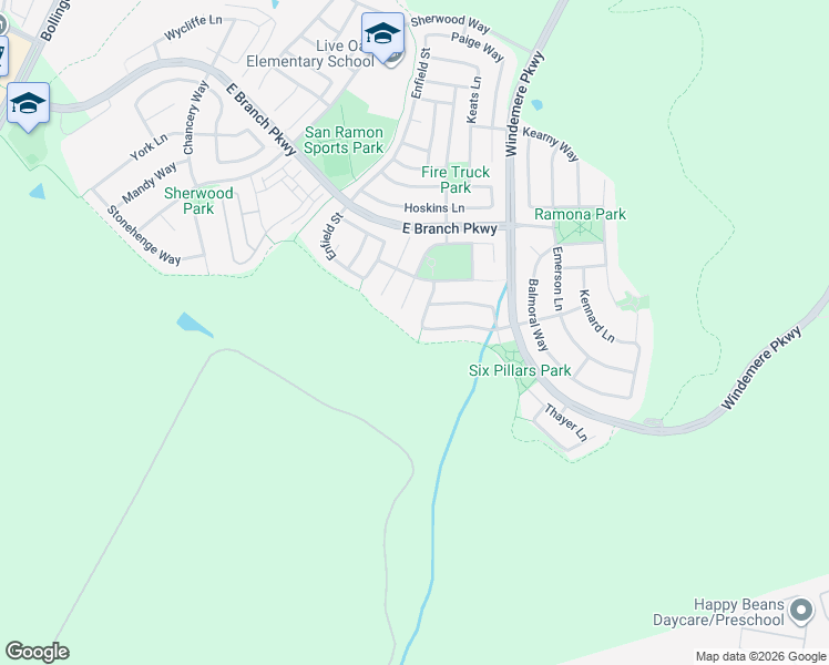 map of restaurants, bars, coffee shops, grocery stores, and more near 5072 Holborn Way in San Ramon