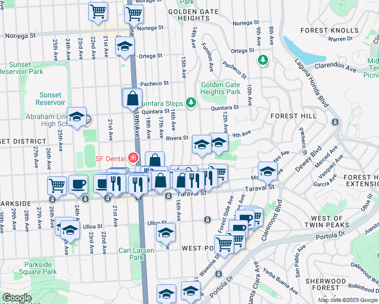map of restaurants, bars, coffee shops, grocery stores, and more near 2250 Cecilia Avenue in San Francisco