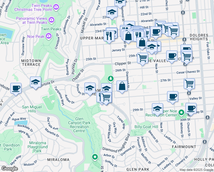 map of restaurants, bars, coffee shops, grocery stores, and more near 871 27th Street in San Francisco