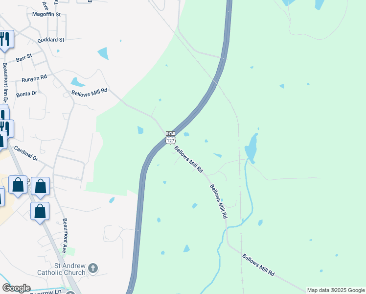 map of restaurants, bars, coffee shops, grocery stores, and more near 819 Bellows Mill Road in Harrodsburg