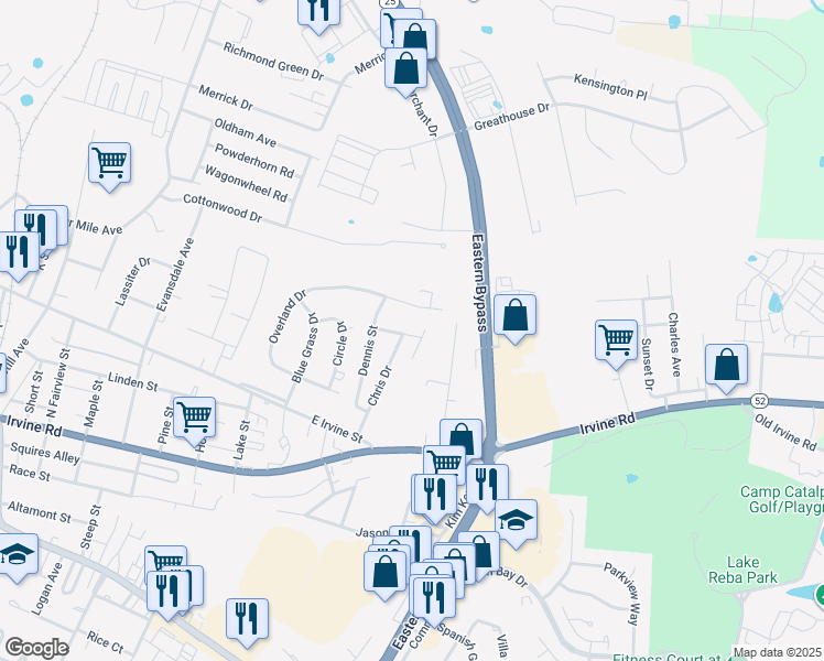 map of restaurants, bars, coffee shops, grocery stores, and more near 111 Chenault Street in Richmond