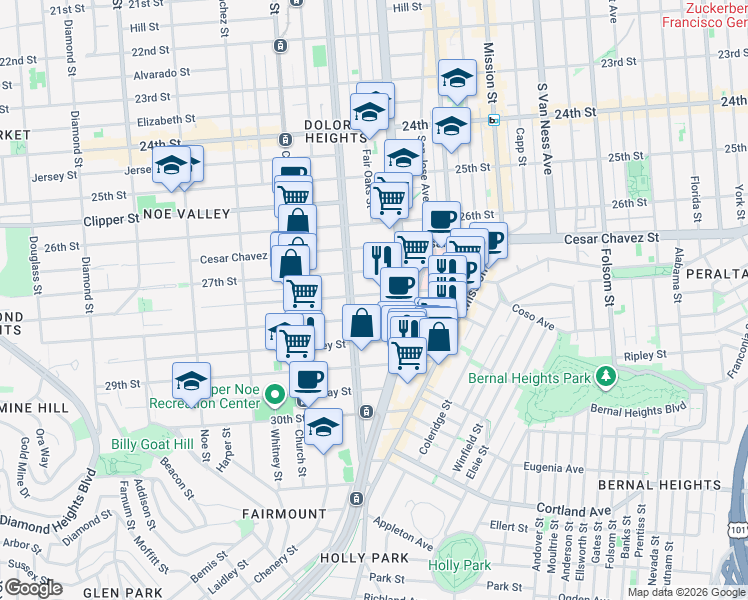 map of restaurants, bars, coffee shops, grocery stores, and more near in San Francisco