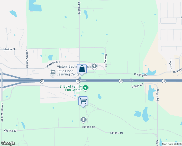 map of restaurants, bars, coffee shops, grocery stores, and more near 151 Brandhorst Drive in Carterville