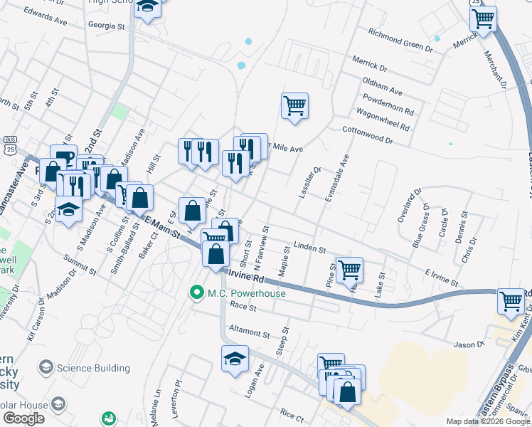 map of restaurants, bars, coffee shops, grocery stores, and more near 506 North Fairview Street in Richmond
