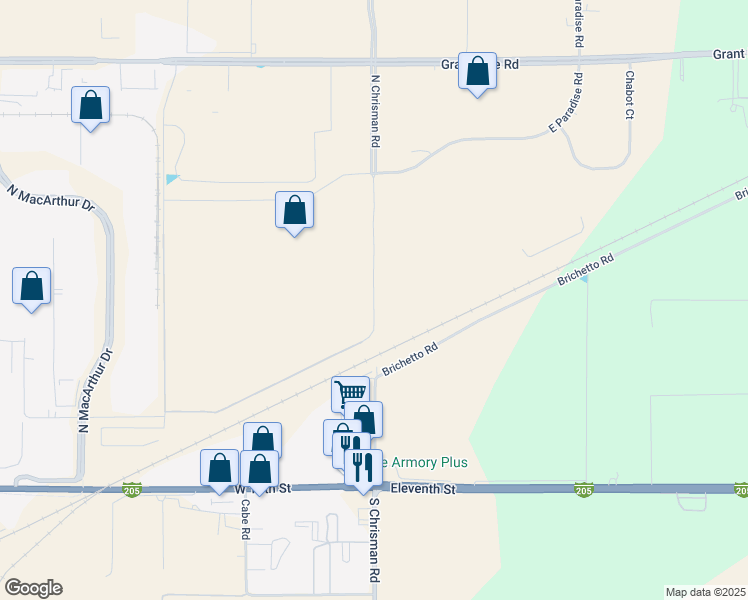 map of restaurants, bars, coffee shops, grocery stores, and more near 1705 Chrisman Road in Tracy