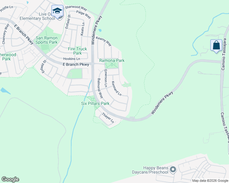 map of restaurants, bars, coffee shops, grocery stores, and more near 7856 Kennard Lane in San Ramon