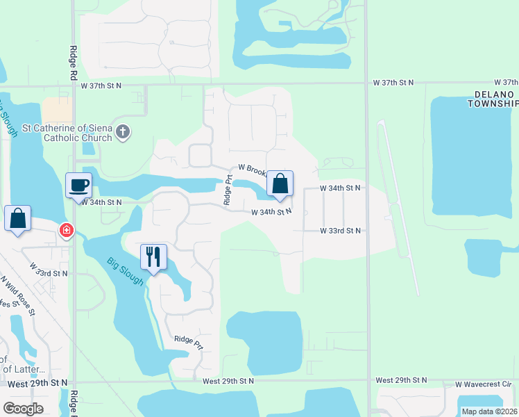 map of restaurants, bars, coffee shops, grocery stores, and more near 6106-6110 W 34th St N in Wichita