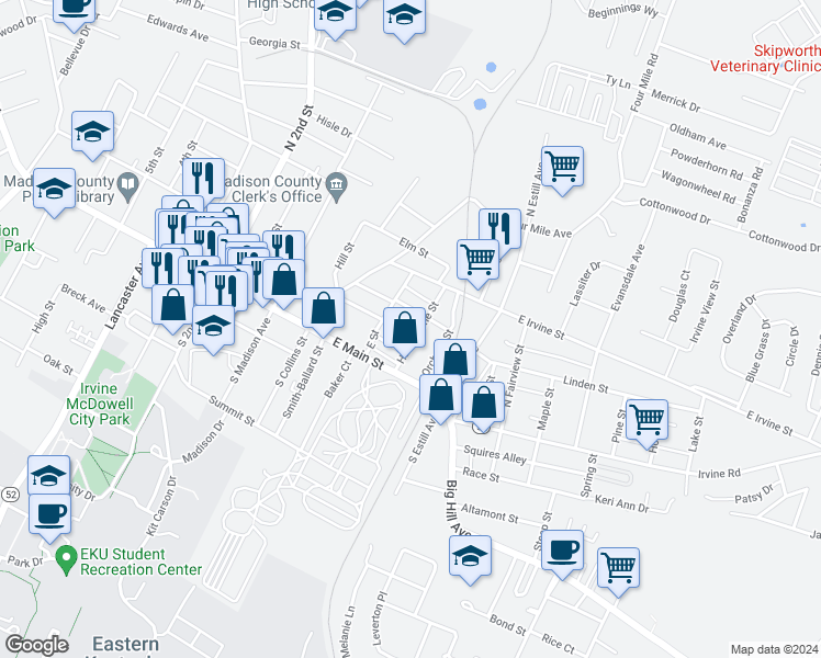 map of restaurants, bars, coffee shops, grocery stores, and more near 214 Hallie Irvine Street in Richmond
