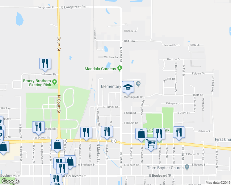 map of restaurants, bars, coffee shops, grocery stores, and more near 268 Chesapeake Drive in Marion