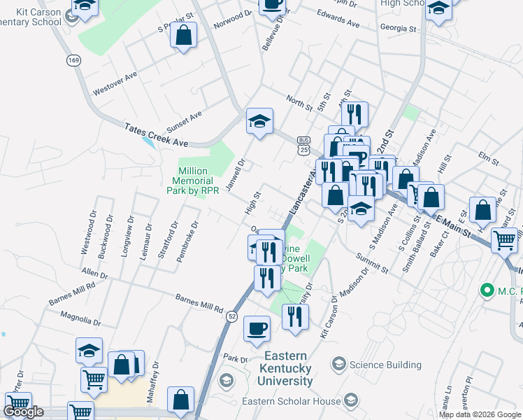 map of restaurants, bars, coffee shops, grocery stores, and more near 347 High Street in Richmond