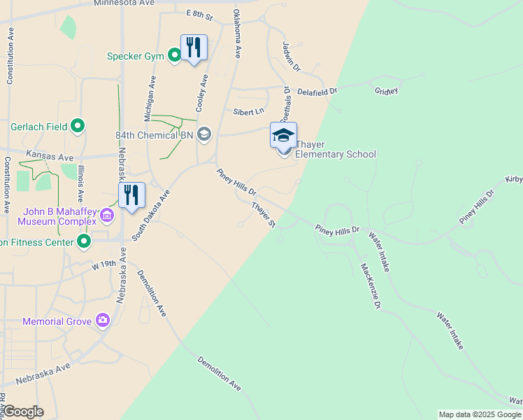 map of restaurants, bars, coffee shops, grocery stores, and more near 401 Fairgrounds Road in Rolla