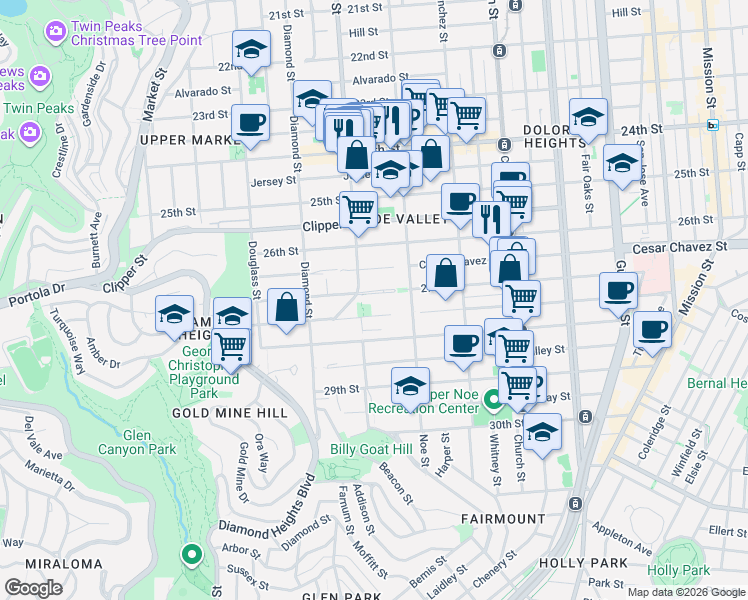 map of restaurants, bars, coffee shops, grocery stores, and more near 579 27th Street in San Francisco