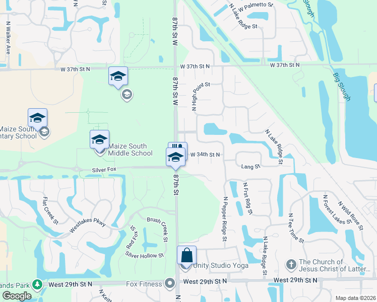 map of restaurants, bars, coffee shops, grocery stores, and more near 8610 34th Street in Wichita